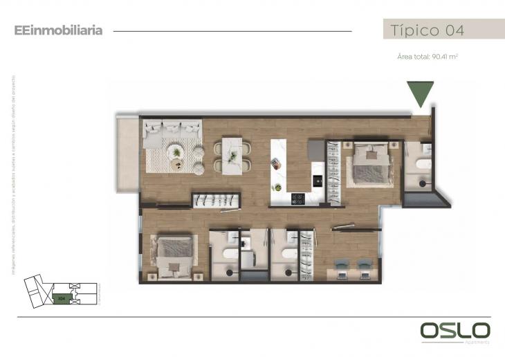Plano del modelo Tipo 04 del proyecto Oslo Apartments en Miraflores