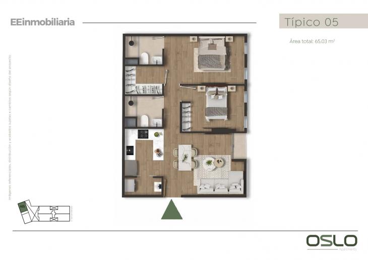 Plano del modelo Dpto. 805 del proyecto Oslo Apartments en Miraflores