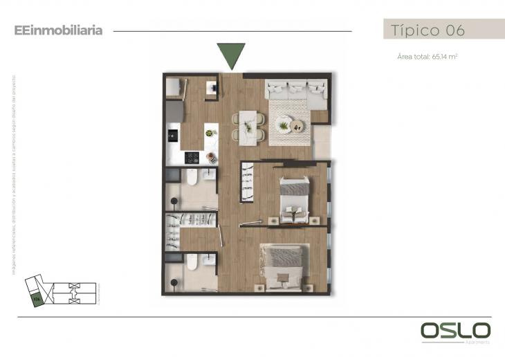 Plano del modelo Dpto. 806 del proyecto Oslo Apartments en Miraflores