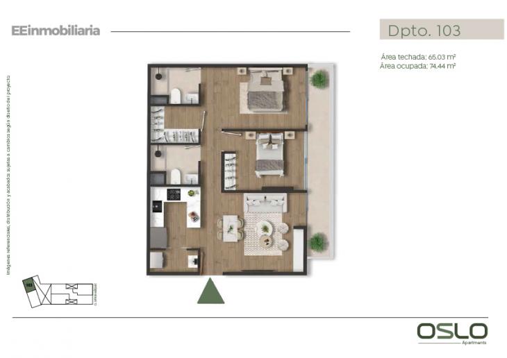 Plano del modelo Dpto. 103 del proyecto Oslo Apartments en Miraflores