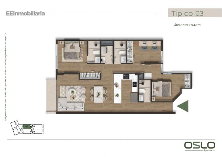 Plano del modelo Tipo 03 del proyecto Oslo Apartments en Miraflores