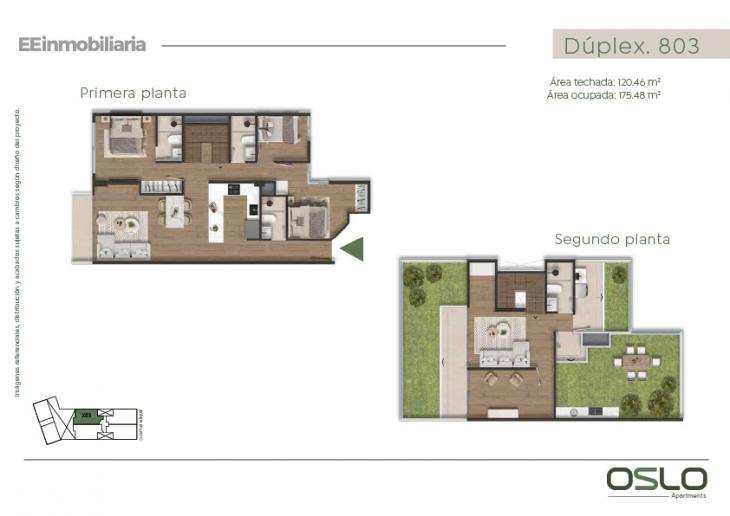 Plano del modelo Dúplex 803 del proyecto Oslo Apartments en Miraflores