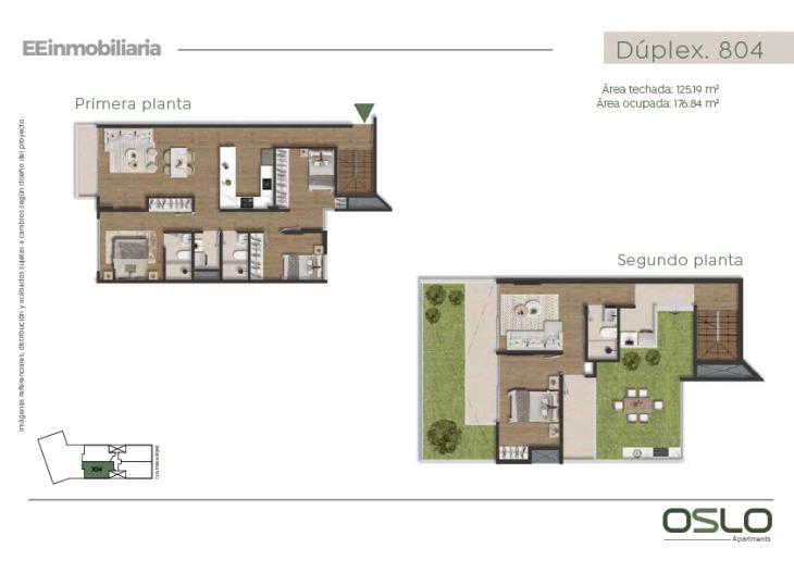 Plano del modelo Dúplex 804 del proyecto Oslo Apartments en Miraflores