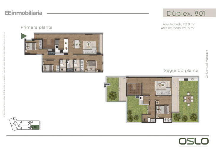 Plano del modelo Dúplex 801 del proyecto Oslo Apartments en Miraflores