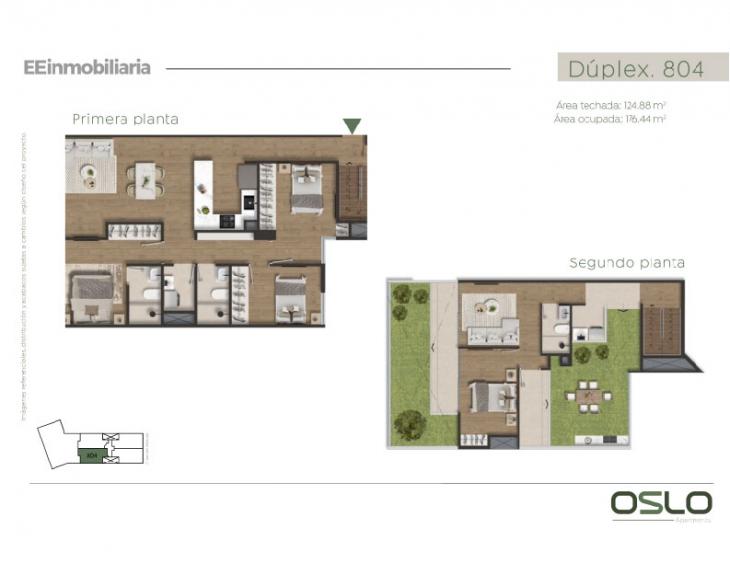 Plano del modelo Dúplex 804 del proyecto Oslo Apartments en Miraflores