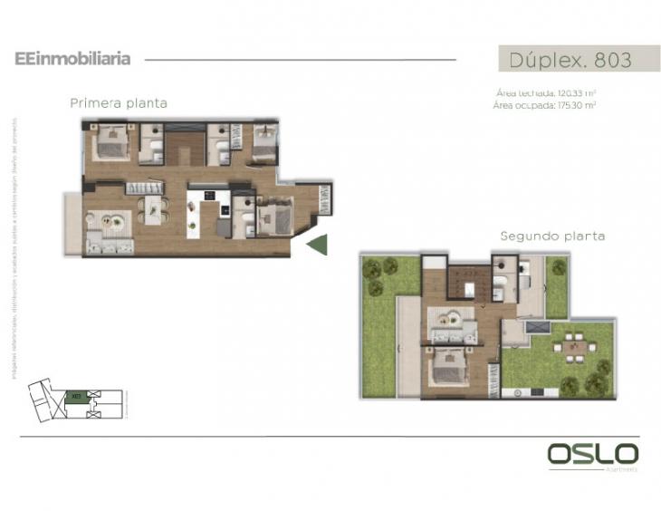 Plano del modelo Dúplex 803 del proyecto Oslo Apartments en Miraflores