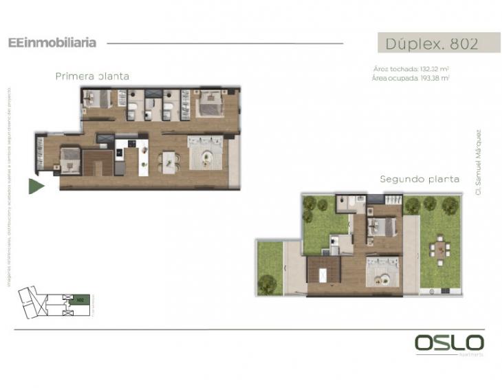 Plano del modelo Dúplex 802 del proyecto Oslo Apartments en Miraflores