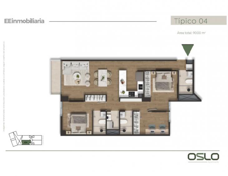 Plano del modelo Tipo 04 del proyecto Oslo Apartments en Miraflores