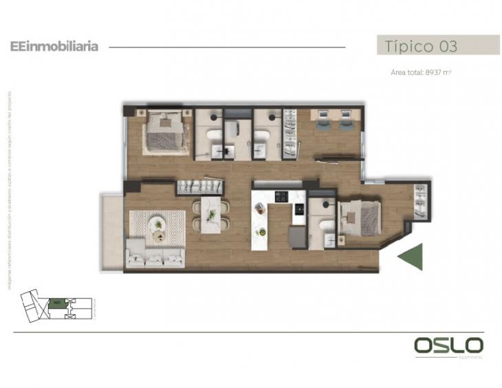 Plano del modelo Tipo 03 del proyecto Oslo Apartments en Miraflores