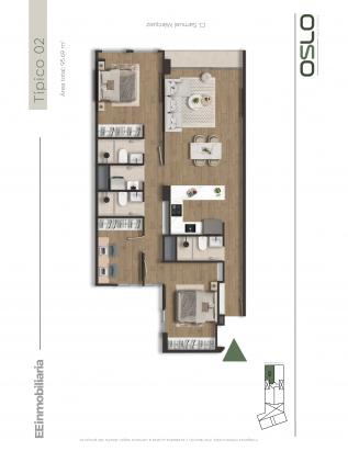 Plano del modelo Tipo 02 del proyecto Oslo Apartments en Miraflores