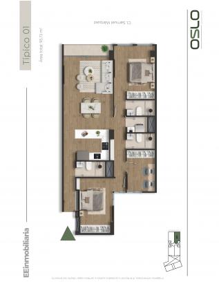 Plano del modelo Tipo 01 del proyecto Oslo Apartments en Miraflores