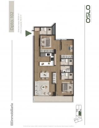 Plano del modelo Dpto. 102 del proyecto Oslo Apartments en Miraflores