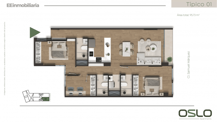 Plano del modelo Tipo 01 del proyecto Oslo Apartments en Miraflores