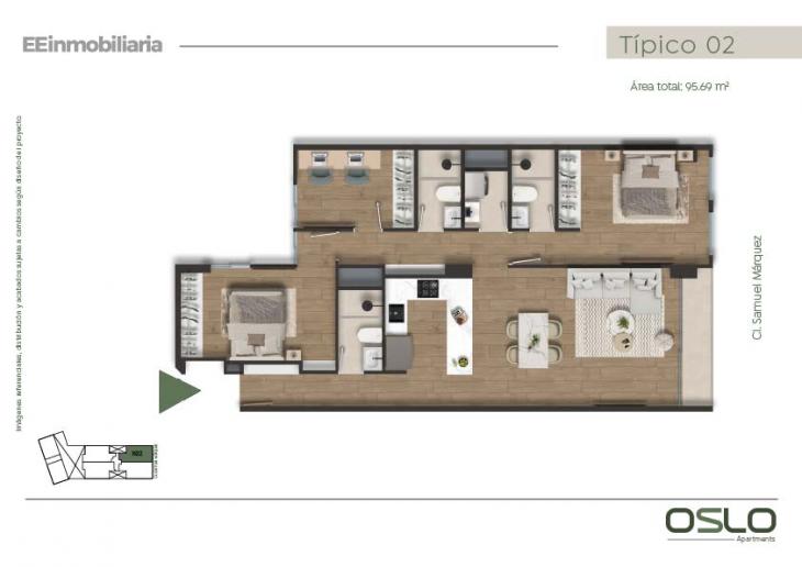 Plano del modelo Tipo 02 del proyecto Oslo Apartments en Miraflores