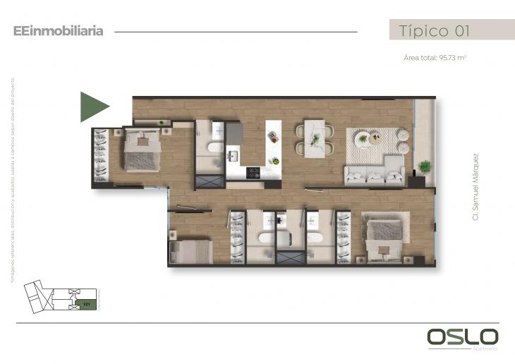 Plano del modelo Tipo 01 del proyecto Oslo Apartments en Miraflores