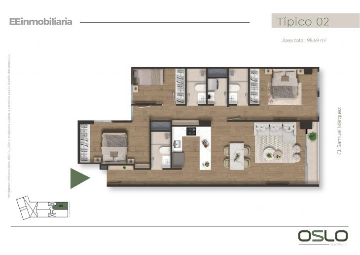Plano del modelo Tipo 02 del proyecto Oslo Apartments en Miraflores