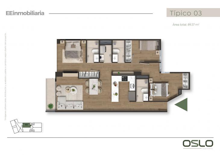 Plano del modelo Tipo 03 del proyecto Oslo Apartments en Miraflores