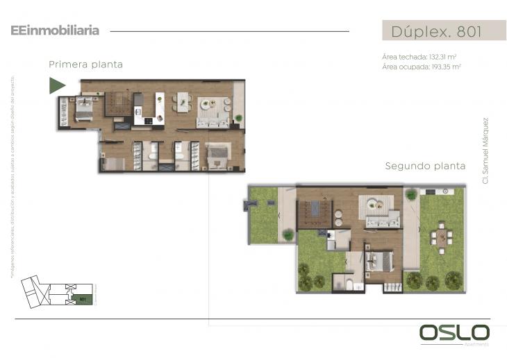 Plano del modelo Dúplex 801 del proyecto Oslo Apartments en Miraflores