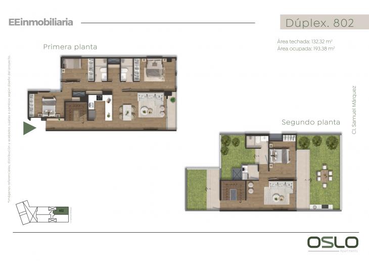 Plano del modelo Dúplex 802 del proyecto Oslo Apartments en Miraflores