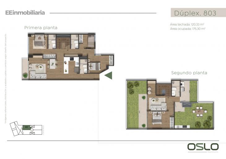 Plano del modelo Dúplex 803 del proyecto Oslo Apartments en Miraflores
