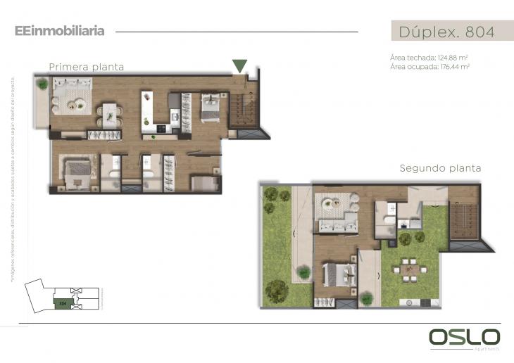 Plano del modelo Dúplex 804 del proyecto Oslo Apartments en Miraflores