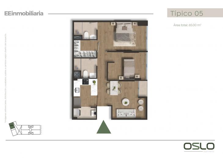 Plano del modelo Dpto. 805 del proyecto Oslo Apartments en Miraflores