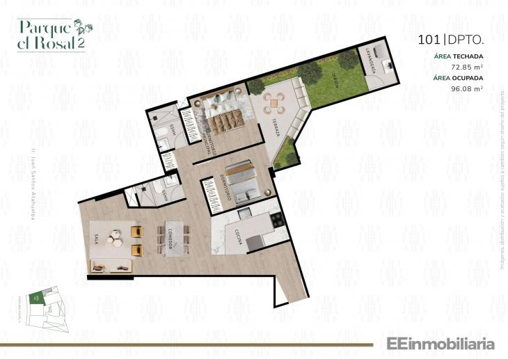 Plano del modelo Dpto 101 del proyecto Parque El Rosal 2 en Santiago De Surco