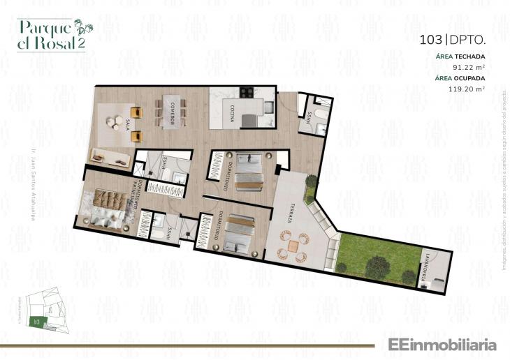 Plano del modelo Dpto 103 del proyecto Parque El Rosal 2 en Santiago De Surco