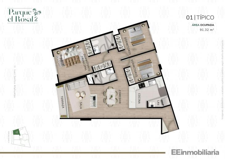 Plano del modelo Típico 1 del proyecto Parque El Rosal 2 en Santiago De Surco