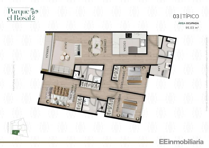 Plano del modelo Típico 3 del proyecto Parque El Rosal 2 en Santiago De Surco