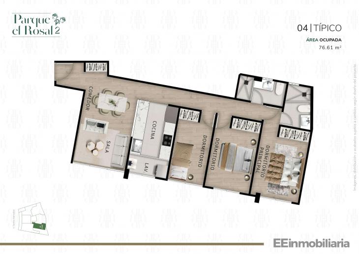 Plano del modelo Típico 4 del proyecto Parque El Rosal 2 en Santiago De Surco