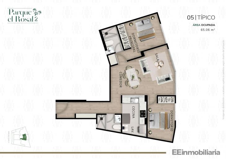 Plano del modelo Típico 5 del proyecto Parque El Rosal 2 en Santiago De Surco