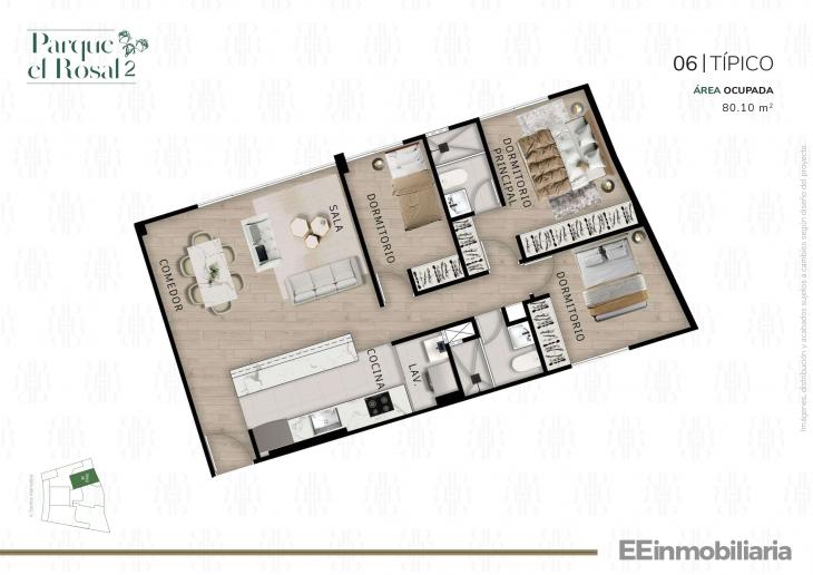 Plano del modelo Típico 6 del proyecto Parque El Rosal 2 en Santiago De Surco