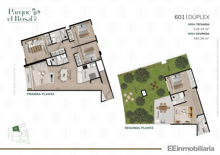 Plano del modelo Dúplex 601 del proyecto Parque El Rosal 2 en Santiago De Surco