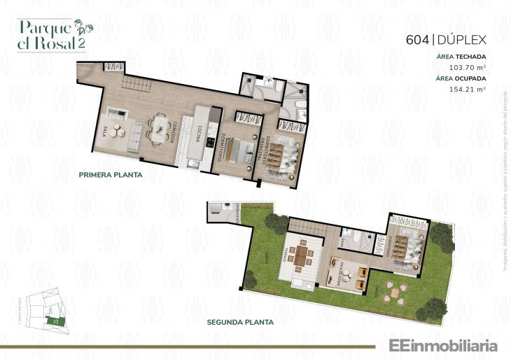 Plano del modelo Dúplex 604 del proyecto Parque El Rosal 2 en Santiago De Surco