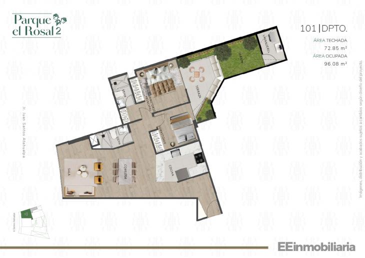 Plano del modelo Dpto 101 del proyecto Parque El Rosal 2 en Santiago De Surco