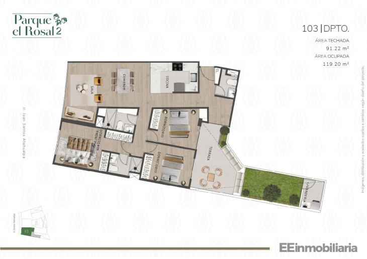 Plano del modelo Dpto 103 del proyecto Parque El Rosal 2 en Santiago De Surco