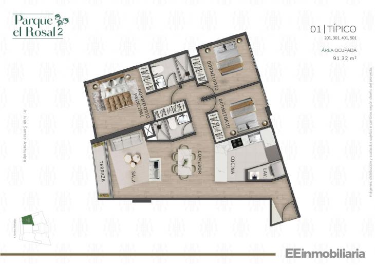 Plano del modelo Típico 1 del proyecto Parque El Rosal 2 en Santiago De Surco