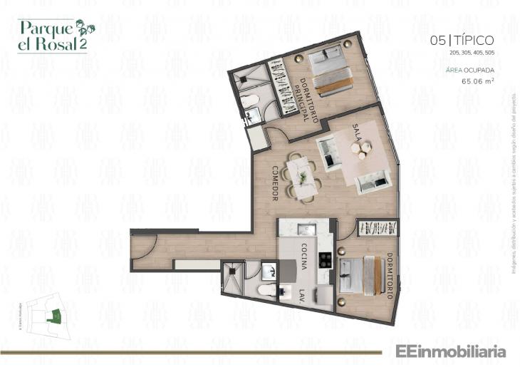 Plano del modelo Típico 5 del proyecto Parque El Rosal 2 en Santiago De Surco