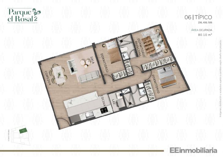 Plano del modelo Típico 6 del proyecto Parque El Rosal 2 en Santiago De Surco