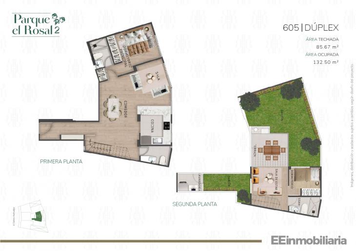 Plano del modelo Dúplex 605 del proyecto Parque El Rosal 2 en Santiago De Surco