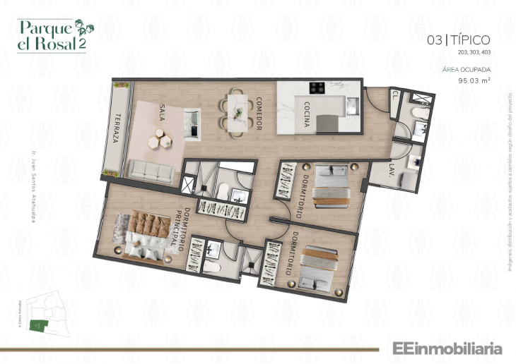 Plano del modelo Típico 3 del proyecto Parque El Rosal 2 en Santiago De Surco