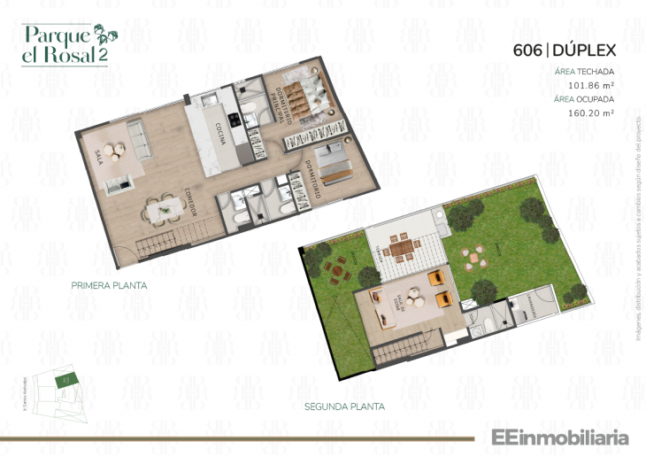 Plano del modelo Dúplex 606 del proyecto Parque El Rosal 2 en Santiago De Surco