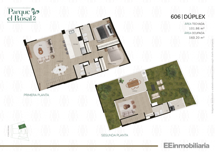 Plano del modelo Dúplex 606 del proyecto Parque El Rosal 2 en Santiago De Surco
