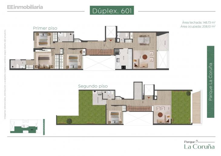 Plano del modelo Dúplex 601 del proyecto Parque La Coruña en Santiago De Surco