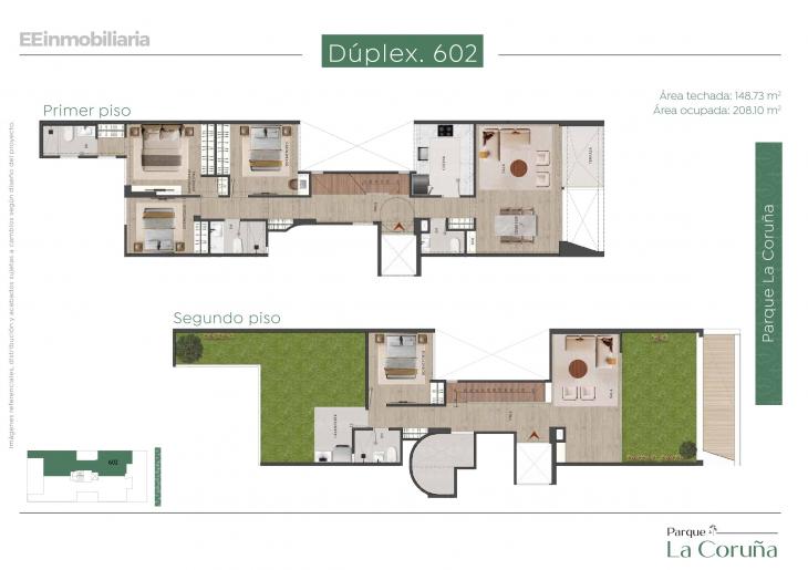 Plano del modelo Dúplex 602 del proyecto Parque La Coruña en Santiago De Surco