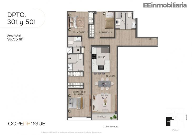 Plano del modelo Típico 1-A del proyecto Copenhague en Santiago De Surco