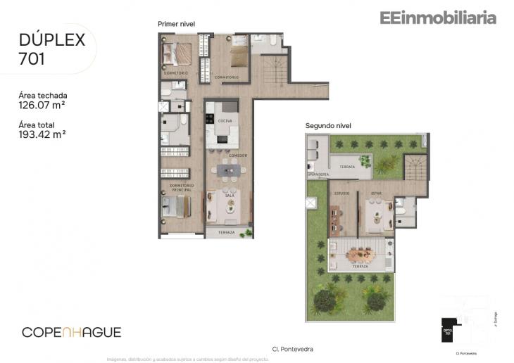 Plano del modelo Dúplex 701 del proyecto Copenhague en Santiago De Surco