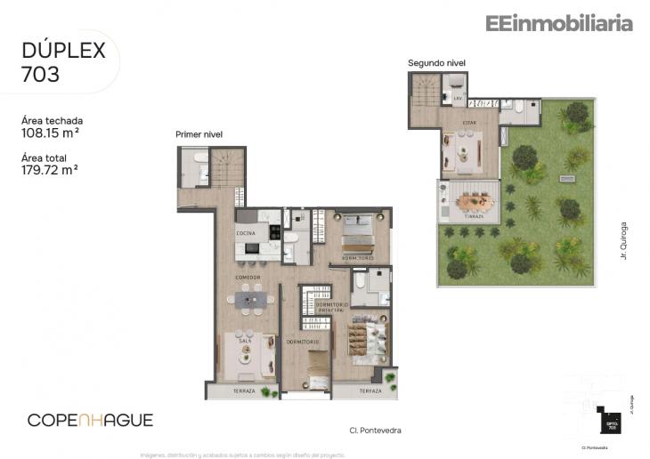 Plano del modelo Dúplex 703 del proyecto Copenhague en Santiago De Surco