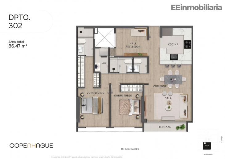 Plano del modelo Típico 2-A del proyecto Copenhague en Santiago De Surco